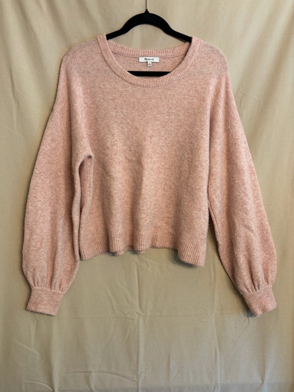 Madewell Gladwell Blush Pink Crewneck Balloon-Sleeve Sweater Wool/Alpaca Blend
